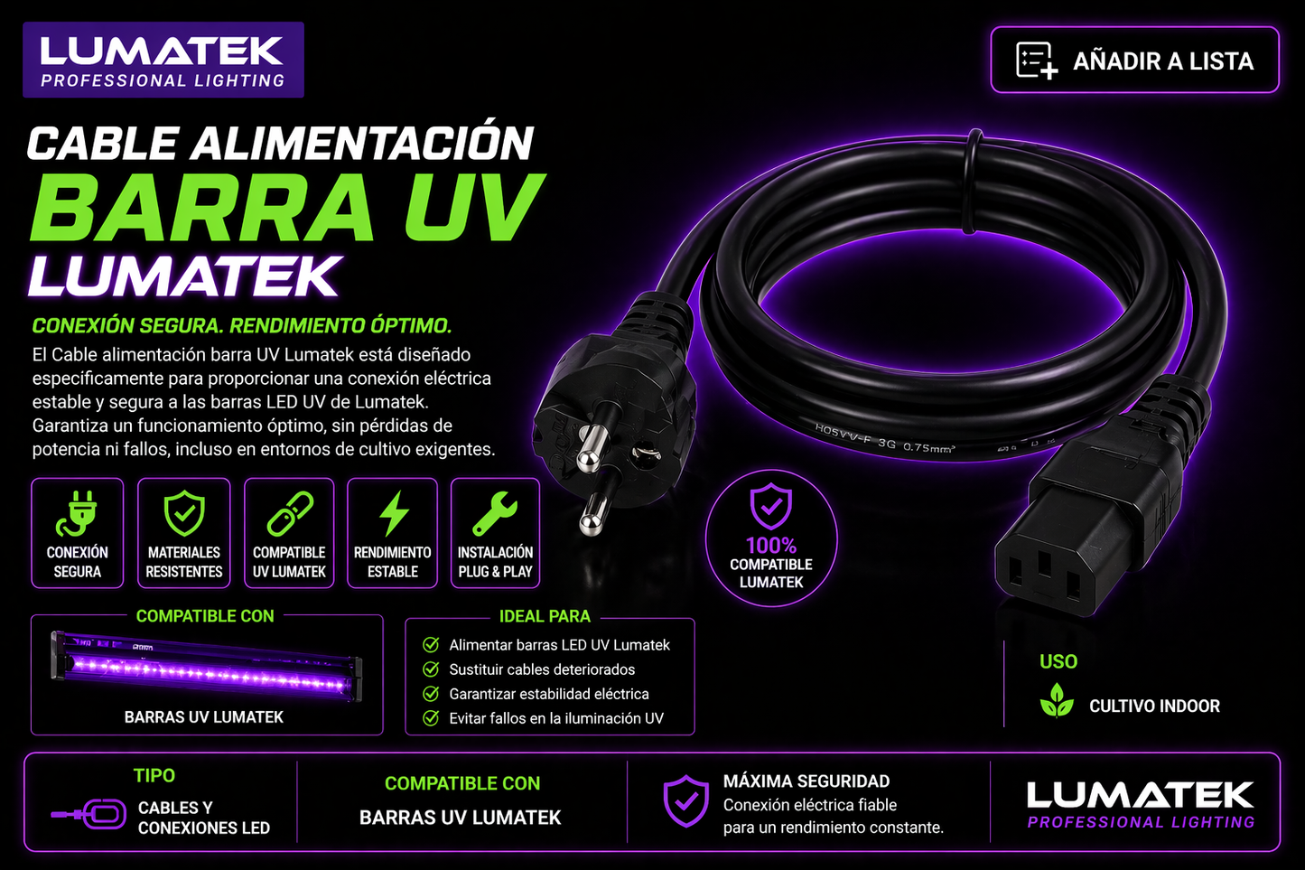 Cable alimentación barra UV | lumatek