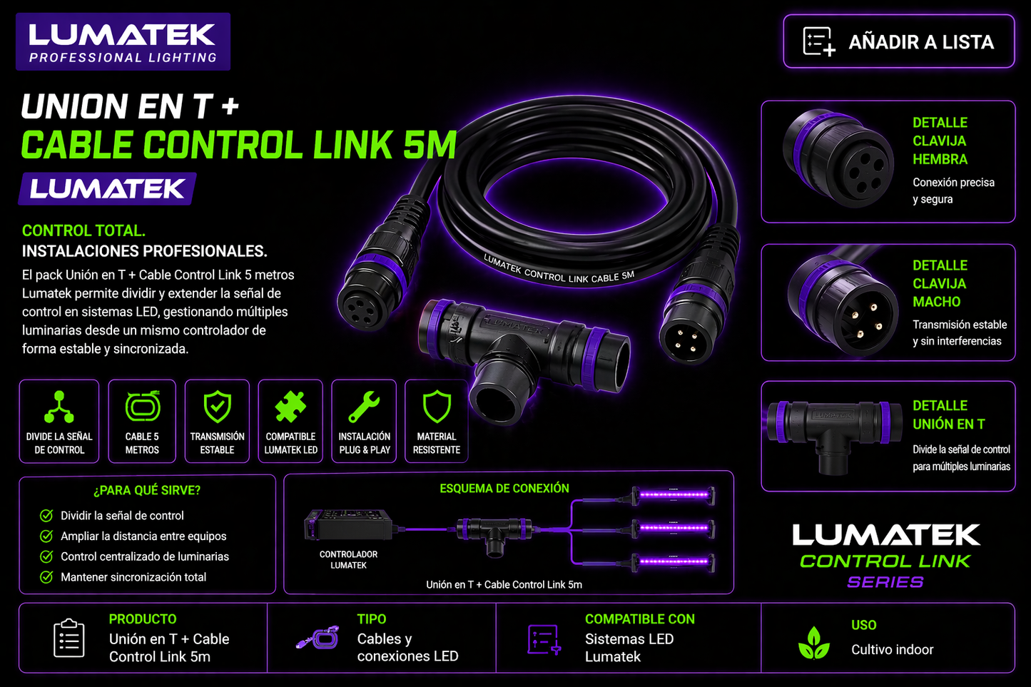 Unión en T + Cable Control Link 5m | lumatek